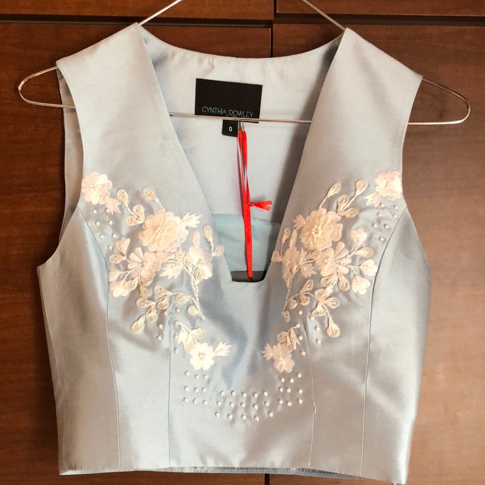 Cynthia Rowley Embellished Satin Top